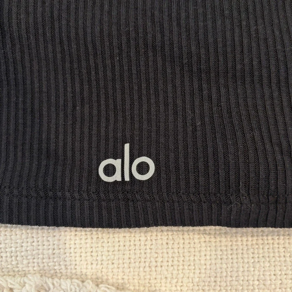 Alo Yoga Black Ribbed Cropped Whisper Cardigan Long Sleeve Top Size Large